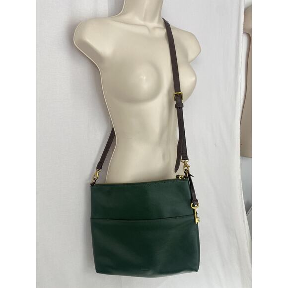 Fossil Crossbody Bag Forest Green Leather Messenger Purse Adjustable Strap - Picture 3 of 15